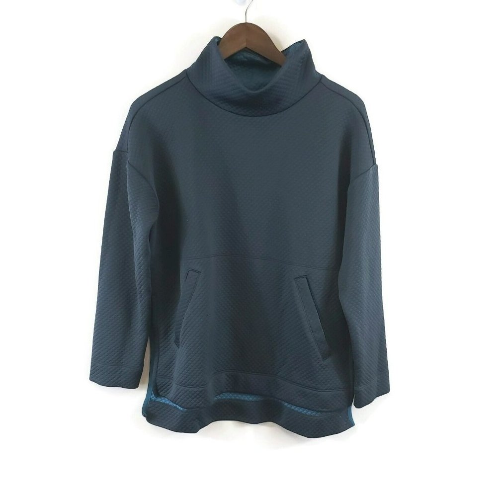 Title Nine Womens Quilted Pullover Sweatshirt Size M Blue Mock Neck Cool Weather